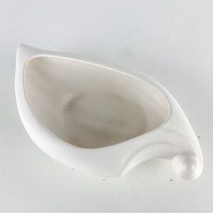 Vintage Matte Ivory Art Pottery Scroll Leaf Shallow Funky Bowl Planter Vase Mcm